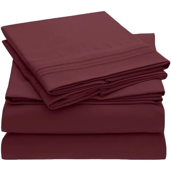 4 PC Burgundy Sheet Set 2000 Embroidery Soft Cozy 12" Deep Pocket Bed